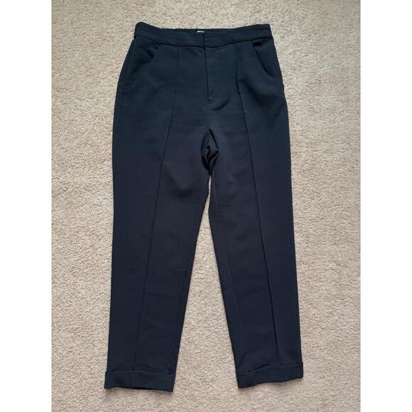 Maeve By Anthropologie Pintuck Tapered Leg Trouser Cuffed Pants Black Size 10 - Picture 3 of 9